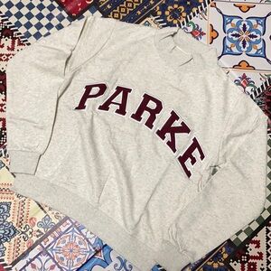Parke Heather Grey Mock Neck Sweatershirt with Maroon Varsity logo size L / XL